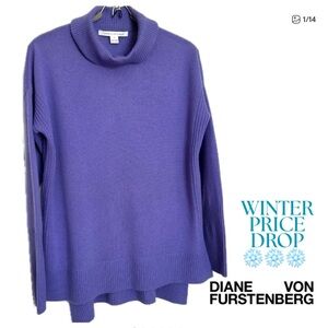 Diane Von Furstenberg High Neck Wool/Cashmere Lavender Tunic Sweater Size XS